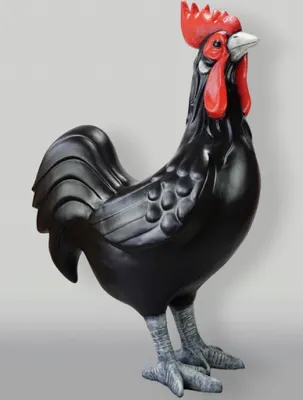 Produktbild von Casa Padrino XXL Deko Skulptur Hahn Schwarz / Rot / Grau H. 180 cm - Riesiege Garten Deko Figur