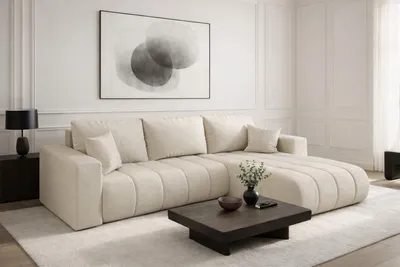 Produktbild von Kaiser Möbel Ecksofa mit schlaffunktion und bettkasten MILO PREMIUM, stoff MONOLITH, Ecru, Rechts