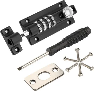Produktbild von Zwischenstapel - Mit 4-stelliger - Rostschutzbeschichtung - Schwarz - 12*4,8 cm - Schiebestapel - Mit Montagezubehör - Ziffernschloss - Schiebverschlussstapel - Sicherheitsschloss mit Schiebverschluss - Für Gärten, Garagen, Schuppen und Türen