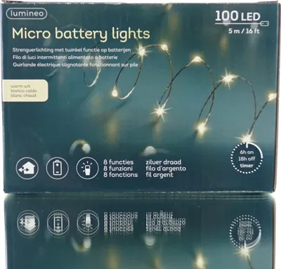 Produktbild von Lumineo Batterie Micro-LED Lichterkette Silberfarben 5 Meter 100 Lichter - warmweiß