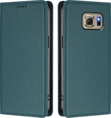 Image de Étui en cuir pour Samsung Galaxy S6, étui à rabat magnétique en cuirPolyuréthaneavec support, vert