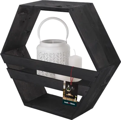 Produktbild von KOTARBAU® Hexagon Wandregal Schwarz 14x47x41 cm Hexagon Regal Holz mit Ablage Blumenregal Wandregal Hexagon Holz
