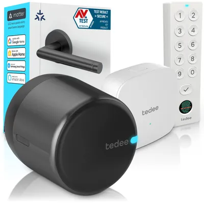 Obrázok produktu pre Tedee GO2 Alu s Bridge a Keypad PRO | Inteligentný zámok na dvere, WiFi, odtlačok prsta, PIN kód, vzdialený prístup | Matter, Apple HomeKit