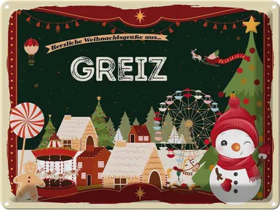 Produktbild von vianmo Blechschild 30x40 cm Weihnachtsgrüße aus Greiz Weihnachten