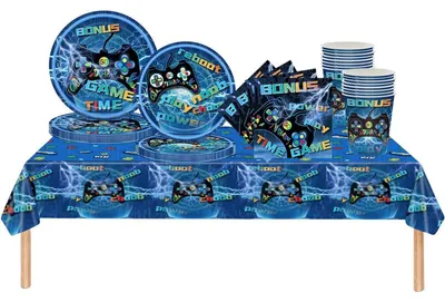 Obrázek produktu pro Sada nádobí pro oslavy, 69 kusů, modrá barva, vhodné pro dětské oslavy a herní akce