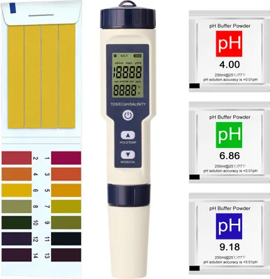 Produktbild von tester kvality vody 5 v 1, profesionální tester kvality vody, multiparametrový kombinovaný testovací přístroj, tester kvality vody, H, EC, TDS, slanost, teploměr, digitální tester vody, multifunkční tester vody
