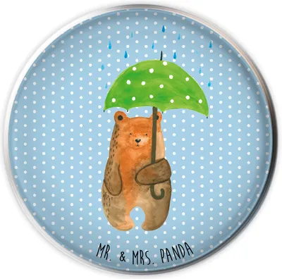 Produktbild von Mr. & Mrs. Panda Waschbecken Ablaufstopfen Bär Regenschirm - Blau Pastell - Geschenk, waschbeckenstöpsel, Teddybär, stopfen, Abfluss-Stopfen, Liebeskummer, Familie, Liebe