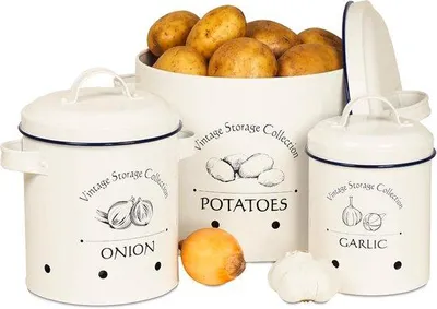 Produktbild von Vorratsdosen Set von 3 - Zwiebel-, Knoblauch- und Kartoffeldose mit Deckel