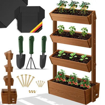 Produktbild von KESSER® Hochbeet mit Etagen Premium Blumenkasten Blumentreppe Pflanztreppe - Gemüsebeet Kräuterbeet Pflanzkübel Frühbeet Blumenbeet Pflanzkasten inkl. Gartenvlies- Beet für Terrasse Balkon & Garten