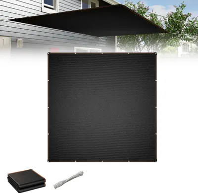 Produktbild von LZQ Sonnensegel 4x4m Quadratisch – 150g/m² HDPE, 95% UV-Schutz, Wetterfest mit Seilen – Anthrazit für Balkon, Terrasse, Garten