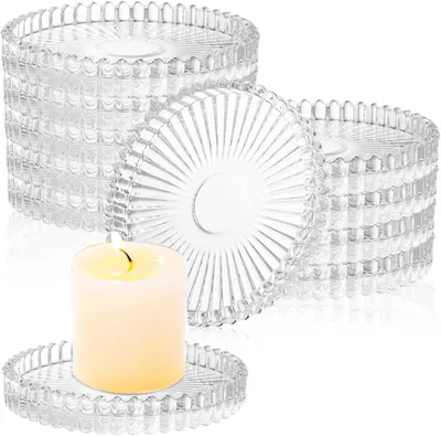 Image de Bougeoir en verre - Lot de 12 - 10 x 1,5 cm, support à bougie transparent pour décoration de table, idéal pour les dîners, les mariages et les fêtes