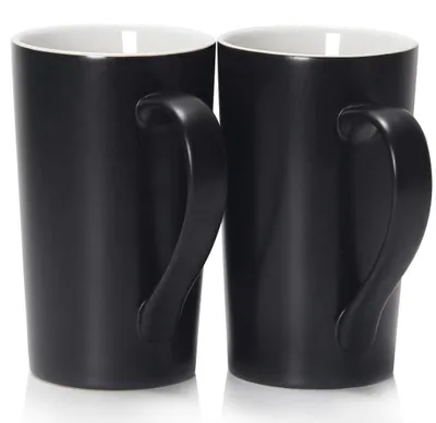Keramik-Kaffeetassen 600 ml, 2er-Set, Schwarz, hoch mit Henkel