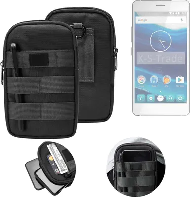 Produktbild von K-S-Trade Holster Gürtel Tasche kompatibel mit Qilive Q5 Handy Tasche Schutz Hülle dunkel-grau viele Fächer, 1x