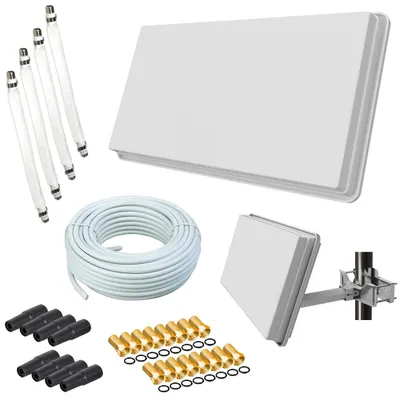 Produktbild von Selfsat H30D4+ Flachantenne Quad + 50m Kabel + Fensterhalterung + 4 Fensterdurchführung + 16 F-Stecker + 8 Wetterschutztüllen (Full HD 4K UHD Sat Anlage für 4 Teilnehmer)