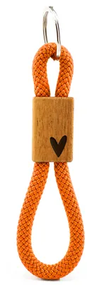 Produktbild von GIPFELWELLE Handgemachter Segeltau Schlüsselanhänger Holz mit Gravur, 6 mm Seil, Damen Herren, Herz, Orange