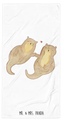 Produktbild von Mr. & Mrs. Panda Strandtuch Otter Hände halten - Weiß - Geschenk, Verliebt, Liebe, Handtuch, Paar, glücklich, Duschtuch, Seeotter, Strandlaken, Großes Badehandtuch