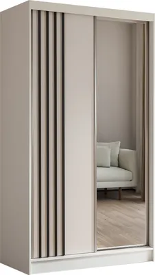 Produktbild von Masseno Schiebetürenschrank NELVIA 120 cm Kleiderschrank Schlafzimmer Schrank 2-türig mit Spiegel und Lamellen Weiß