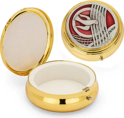 Produktbild von Metall Etui Gold 6x2cm Taube Motiv Rosenkranz rund Schatzkiste Kommunion 2535