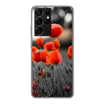 Produktbild von MuchoWow® Handyhülle Schutzhülle Hülle für Samsung Galaxy S21 Ultra Rote Mohnblumen vor schwarzem und weißem Hintergrund Silikon Softcase Handy Hülle - Mobiltelefon