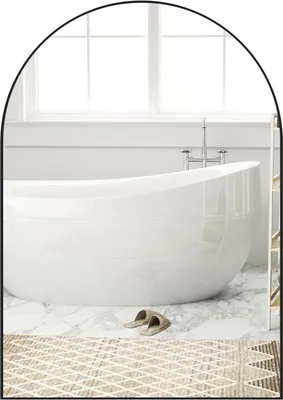 Immagine prodotto di Specchio da bagno curvo, 50 x 70 cm, specchio da bagno con cornice in alluminio, specchio decorativo, cucina, nero