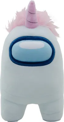 A plush toy of an Among Us character with a unicorn horn and pink mane.