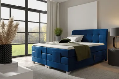 Produktbild von Boxspringbett Elektrisch Bett FRANCO 140x200cm in Stoff Fresh Dunkelblau