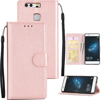 Produktbild von Für Huawei P9 plus Kunstleder Smart Phone Case Schutzhülle mit Schnalle & 3 Kartenposition Rosengold