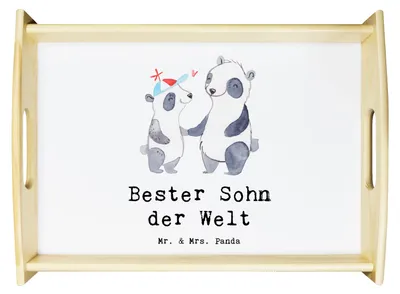 Produktbild von Mr. & Mrs. Panda serviertablett holz Panda Bester Sohn der Welt - Weiß - Geschenk, Dankeschön, Nachkomme, Bube, Bub, Dekotablett, Holztablett, tablett für bett, Familie