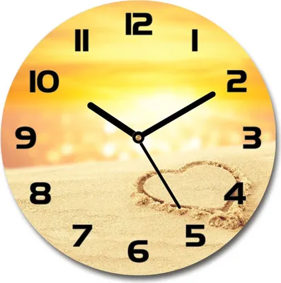 Produktbild von Wanduhr aus Glas 30fi Glasbild Glasuhr Gehärtetes Glas - schwarze-zeiger - Heart on the sand