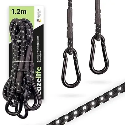 Zdjęcie produktu dla Gumki napinające z karabińczykiem odblaskowe 60/120 cm zestaw 2
