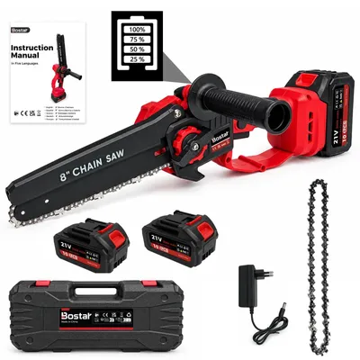 Obrázek produktu pro Aku řetězová pila Accu, 8 palců, 1200W bezkartáčový motor, 2x 3,0Ah baterie