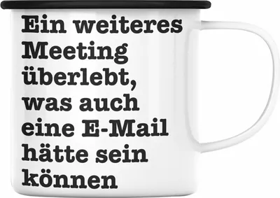 Produktbild von Trendation - Meeting Emaille Tasse Arbeit Emaille Emaille Tasse Büro Chef Arbeitskollege Kollegin Kaffeebecher Geschenk Lustige Emaille Tasse für Arbeit (Schwarz)