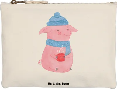 Produktbild von Mr. & Mrs. Panda kosmetiktäschchen Schweinchen Glühwein Grösse XL Große - Weiß - Geschenk, Mäppchen, Schlampermäppchen, Federtasche, pencil case, Pouch, Kulturtasche