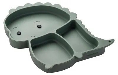 Image de Assiette En Silicone Vert En Forme De Dinosaure Avec Ventouse