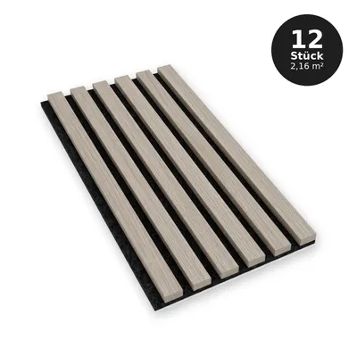 Produktbild von Lamelwände 30x60 cm - Set 12 Stück (2,16 m²) - MDF-Paneele - Wandverkleidung - Filzunterlage - RIVA