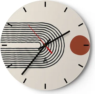 Produktbild von Wanduhr - Rund - Glasuhr - Abstraktion Grafik Linien - 30x30cm - Schleichendes Uhrwerk - Lautlos - zum Aufhängen bereit - Dekoration Modern - Wanddekoration aus Glas - C3AR30x30-5035