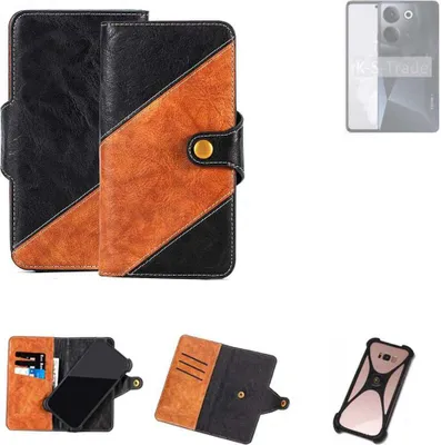 Produktbild von K-S-Trade Handyhülle Schutzhülle Bookstyle Case Wallet-Case kompatibel mit Tecno Camon 20 Handy Cover Bumper Klapphülle schwarz hellbraun 1x