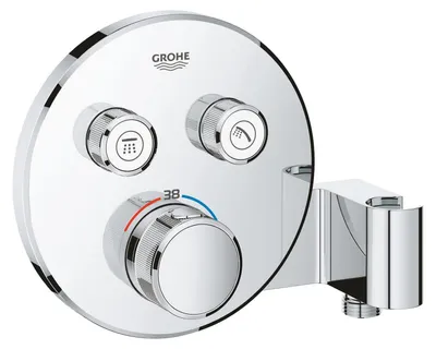 Produktbild von GROHE THERMOSTAT MIT 2 ABSPERRVENTILEN UND INTEGRIERTEM BRAUSEHALTER, Badewanne & Dusche, Drehventile, Metall, 1/2", Chrom