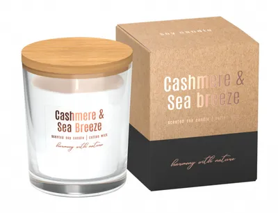 Produktbild von Soy Wax Duftkerze Transp. 28h D7.4x9.2crubberwood Lid-cashmere Sea Breeze (6er Set)