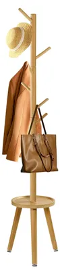 Produktbild von Garderobenständer aus Holz mit Regal, Kleiderständer für Kleidung, Taschen, Hüte und Jacken, 35,5x35,5x182cm, Holzfarben
