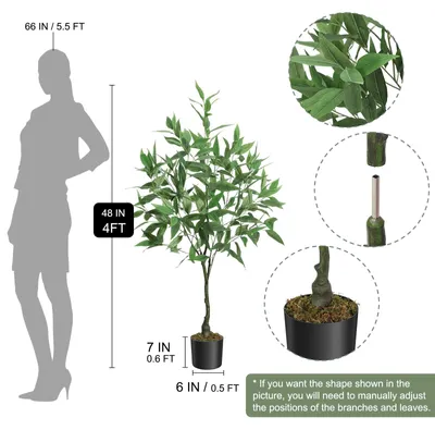 Imagen del producto de Planta artificial decorativa, árbol de 120 cm, color verde. Planta realista para maceta, ideal para el hogar, la oficina y la terraza, sin necesidad de cuidados