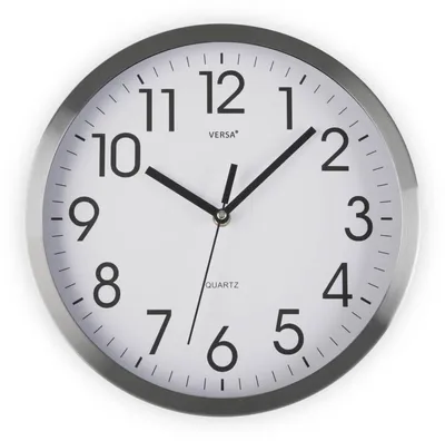Stille Wanduhr, rund, 20 cm, Aluminium, Weiß/Silber, modern