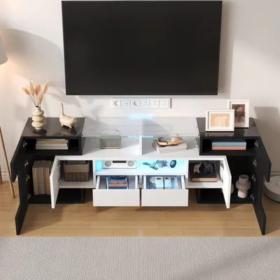 Immagine prodotto di Mobile TV AIORBER, illuminazione a LED, ampio spazio di archiviazione, mobile basso, facile da montare, per il soggiorno, 145 x 30 x 51cm ,Nero