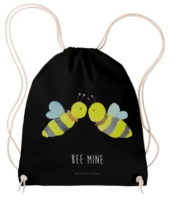 Produktbild von Mr. & Mrs. Panda Jutebeutel Biene Liebe - Schwarz - Geschenk, Fitness Tasche, Beutel, Stoffbeutel, wander rucksack, Kleiner