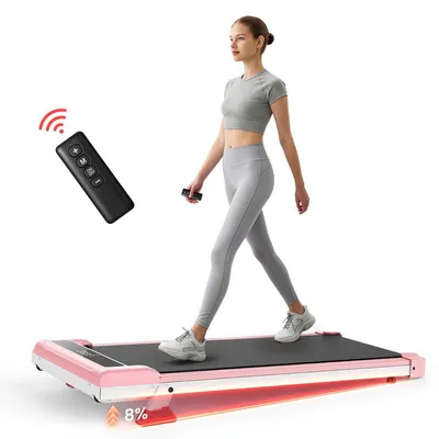 Obrázok produktu pre Bežecký pás pre domáce použitie s 8 % sklonom, rýchlosťou 10 km/h, 3-v-1 Walking Pad, bežecký pás s motorom 3,0 HP, maximálne zaťaženie 130 kg, ružový