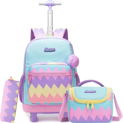 Produktbild von Schulranzen Trolley Set Mädchen Lila mit Lunchtasche & Federmäppchen für Grundschule