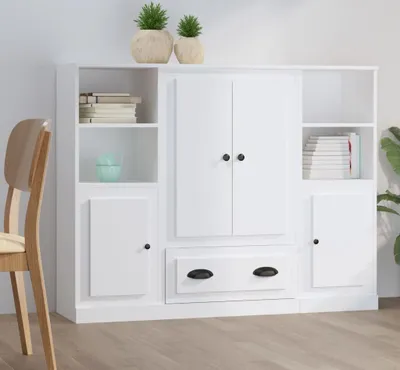 Produktbild von The Living Store Highboards 3 Stk. Weiß Holzwerkstoff
