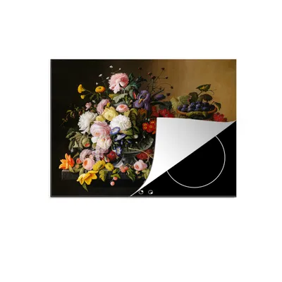 Produktbild von KitchenYeah© Herdabdeckplatte Stilleben mit Blumen und Früchten - Kunstwerk - Alte Meister , 57x51cm, Küche Deko, Glaskeramikkochfeld Herdabdeckung, Abdeckplatte fùr Kochfeld