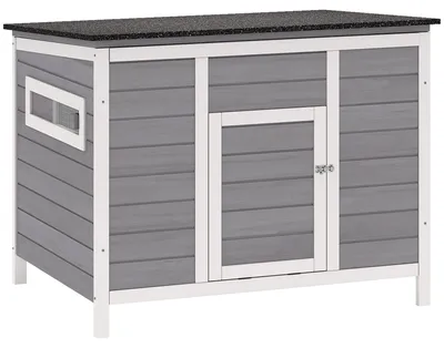 Produktbild von Entenstall wetterfest Entenhaus aus Holz mit herausnehmbar Boden Schiebefenster aufklappbar Asphaltdach 93x70x72cm Grau