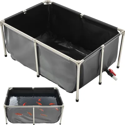 Produktbild von VEVOR Fischteich aus Segeltuch, 480 L Fischtank, PVC-Koi-Tank mit transparentem Sichtfenster, Goldfischtank mit Edelstahlrahmen & Ablassventil, für Zucht von Koi, Goldfisch (schwarz)